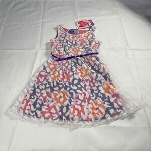 NWT! Youngland Girls Dress Size 6 Floral Lace Sleeveless Purple Belt‎ Party NWT